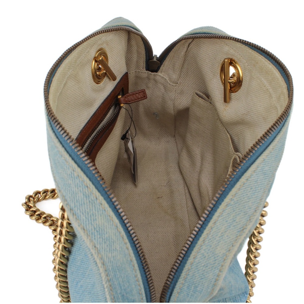 Authentic Gucci Blue Denim and Brown Tassel Soho Shoulder Bag with Gold Chain - Picture 8 of 9